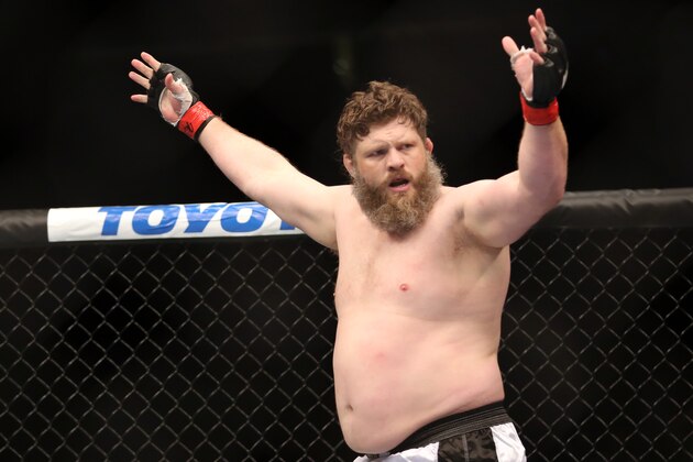 Roy Nelson celebrates his win over Cheick Kongo after their UFC 159 Mixed Martial Arts heavyweight bout in Newark, NJ, Saturday, April 27,2013. Nelson won via first round KO. (AP Photo/Gregory Payan) Roy Nelson celebrates his win over Cheick Kongo after their UFC 159 Mixed Martial Arts heavyweight bout in Newark, NJ, Saturday, April 27,2013. Nelson won via first round KO. (AP Photo/Gregory Payan)