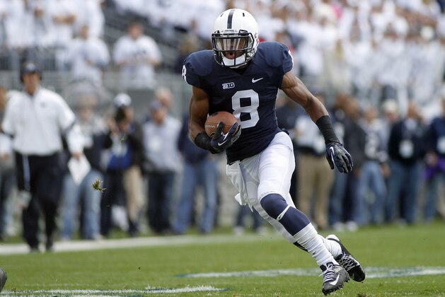 STATE COLLEGE, PA - OCTOBER 06:  Allen Robinson #8 of the Penn State Nittany Lions runs after making a catch against the Northwestern Wildcats during the game on October 6, 2012 at Beaver Stadium in State College, Pennsylvania.  (Photo by Justin K. Aller/Getty Images)
