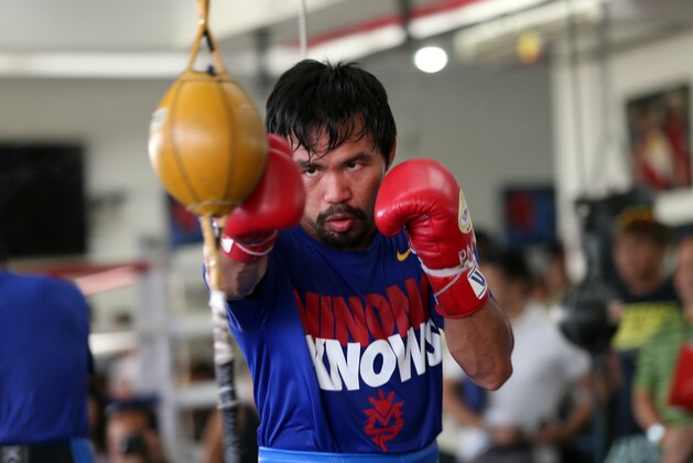 GENERAL SANTOS, PHILIPPINES - MARCH 04:  Manny Pacquiao takes part in a training session on March 4, 2014 in General Santos, Philippines. Pacquiao will fight for WBO welterweight championship rematch against Timothy Bradley on April 12, 2014 at the MGM Grand in Las Vegas, Nevada. (Photo by Jeoffrey Maitem/Getty Images)