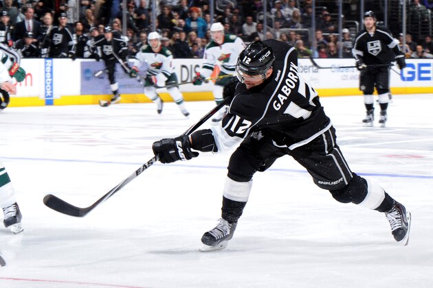 LOS ANGELES, CA - MARCH 31: Marian Gaborik #12 of the Los Angeles Kings shoots during a game against the Minnesota Wild at STAPLES Center on March 31, 2014 in Los Angeles, California. (Photo by Andrew D. Bernstein/NHLI via Getty Images)