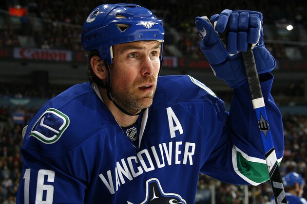 VANCOUVER, CANADA - FEBRUARY 14: Trevor Linden #16 of the Vancouver Canucks looks on from the bench during their game against the Minnesota Wild at General Motors Place on February 14, 2008 in Vancouver, British Columbia, Canada.  The Wild won 5-4 in a a shootout.  (Photo by Jeff Vinnick/NHLI via Getty Images)