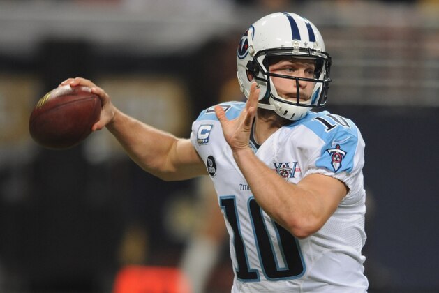 ST. LOUIS, MO - NOVEMBER 3: Jake Locker #10 of the Tennessee Titans throws against the St. Louis Rams in the first quarter at the Edward Jones Dome on November 3, 2013 in St. Louis, Missouri.  (Photo by Michael Thomas/Getty Images)