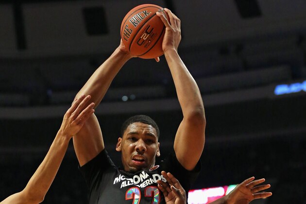 CHICAGO, IL - APRIL 02: Jahlil Okafor #22 of the west team rebounds during the 2014 McDonald's All American Game at United Center on April 2, 2014 in Chicago, Illinois. (Photo by Jonathan Daniel/Getty Images) CHICAGO, IL - APRIL 02: Jahlil Okafor #22 of the west team rebounds during the 2014 McDonald's All American Game at United Center on April 2, 2014 in Chicago, Illinois. (Photo by Jonathan Daniel/Getty Images)