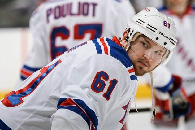 COLUMBUS, OH - MARCH 21:  Rick Nash #61 of the New York Rangers warms up before a game against the Columbus Blue Jackets on March 21, 2014 at Nationwide Arena in Columbus, Ohio.  (Photo by Jamie Sabau/NHLI via Getty Images)