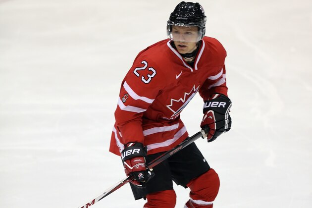 LAKE PLACID, NY - AUGUST 07: Sam Reinhart #23 of Team Canada skates against Team Finland during the 2013 USA Hockey Junior Evaluation Camp at the Lake Placid Olympic Center on August 7, 2013 in Lake Placid, New York. (Photo by Bruce Bennett/Getty Images) LAKE PLACID, NY - AUGUST 07: Sam Reinhart #23 of Team Canada skates against Team Finland during the 2013 USA Hockey Junior Evaluation Camp at the Lake Placid Olympic Center on August 7, 2013 in Lake Placid, New York. (Photo by Bruce Bennett/Getty Images)