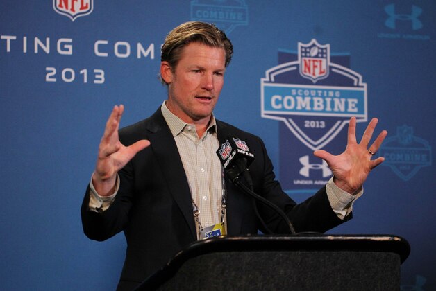 Feb 22, 2013; Indianapolis, IN, USA; St. Louis Rams general manager Les Snead speaks at a press conference during the 2013 NFL Combine at Lucas Oil Stadium.  Mandatory Credit: Brian Spurlock-USA TODAY Sports