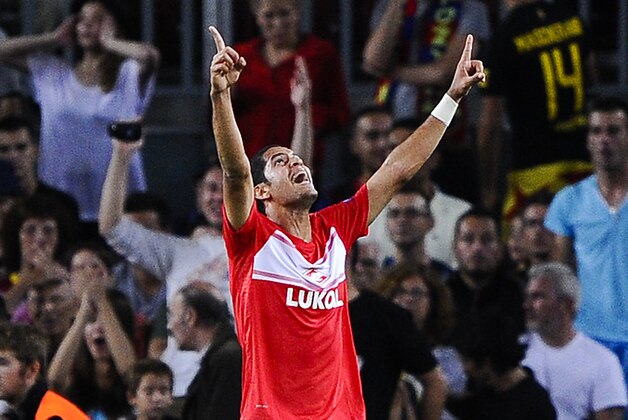 BARCELONA, SPAIN - SEPTEMBER 19: Borges Monteiro Romulo of FC Spartak Moscow celebrates after scoring his team's second goal during the UEFA Champions League Group G match between FC Barcelona and FC Spartak Moscow at Camp Nou on September 19, 2012 in Barcelona, Spain. FC Barcelona won 3-2. (Photo by David Ramos/Getty Images) BARCELONA, SPAIN - SEPTEMBER 19: Borges Monteiro Romulo of FC Spartak Moscow celebrates after scoring his team's second goal during the UEFA Champions League Group G match between FC Barcelona and FC Spartak Moscow at Camp Nou on September 19, 2012 in Barcelona, Spain. FC Barcelona won 3-2. (Photo by David Ramos/Getty Images)