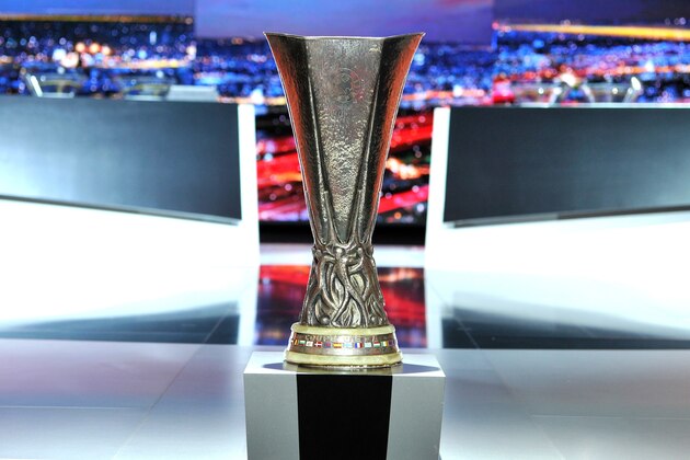 MONACO - AUGUST 30:  The UEFA Europa League trophy is displayed prior to the UEFA Europa League group stage 2013/14 draw on August 30, 2013 in Monaco, Monaco.  (Photo by Harold Cunningham/Getty Images)