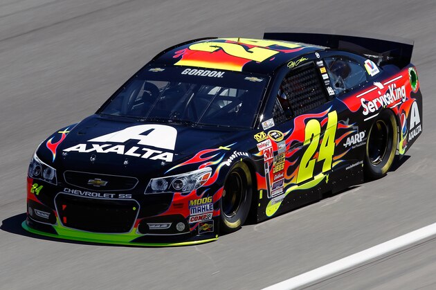 LAS VEGAS, NV - MARCH 07: Jeff Gordon, driver of the #24 Axalta Chevrolet, practices for the NASCAR Sprint Cup Series Kobalt 400 at Las Vegas Motor Speedway on March 7, 2014 in Las Vegas, Nevada.  (Photo by Brian Lawdermilk/Getty Images)