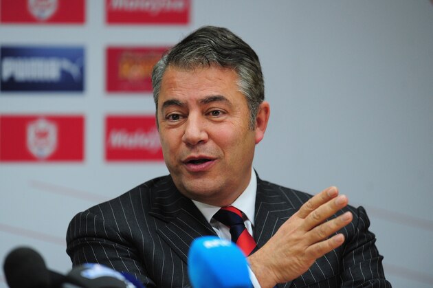 CARDIFF, WALES - JANUARY 02:  Cardiff City chairman Mehmet Dalman speaks to the press during the unveiling of new manager Ole Gunnar Solskjaer at Cardiff City Stadium on January 2, 2014 in Cardiff, Wales.  (Photo by Stu Forster/Getty Images)