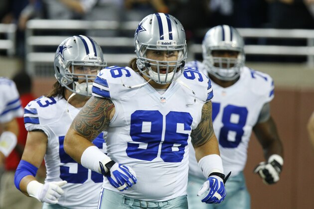 Dallas Cowboys defensive tackle Nick Hayden (96) runs on to the field for the first quarter of an NFL football game against the Detroit Lions in Detroit, Sunday, Oct. 27, 2013. (AP Photo/Duane Burleson) Dallas Cowboys defensive tackle Nick Hayden (96) runs on to the field for the first quarter of an NFL football game against the Detroit Lions in Detroit, Sunday, Oct. 27, 2013. (AP Photo/Duane Burleson)