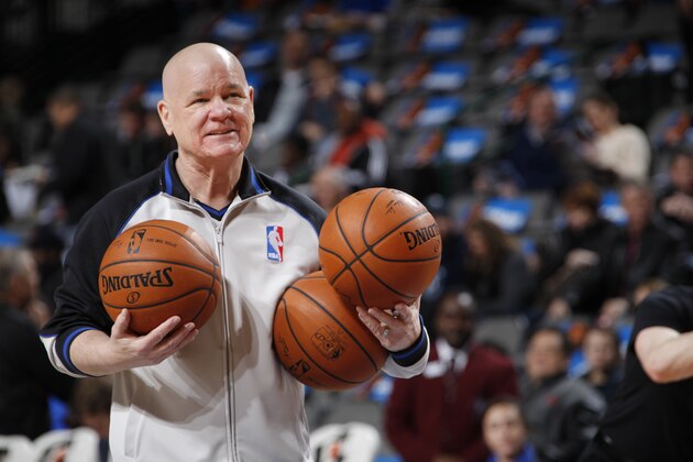 DALLAS, TX - FEBRUARY 7: Referee Joey Crawford prepares before the Dallas Mavericks game against the Utah Jazz on February 7, 2014 at the American Airlines Center in Dallas, Texas. NOTE TO USER: User expressly acknowledges and agrees that, by downloading and or using this photograph, User is consenting to the terms and conditions of the Getty Images License Agreement. Mandatory Copyright Notice: Copyright 2014 NBAE (Photo by Glenn James/NBAE via Getty Images)