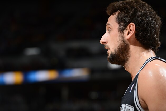 DENVER, CO - MARCH 28:   A close up shot of Marco Belinelli #3 of the San Antonio Spurs during the game against the Denver Nuggets on March 28, 2014 at the Pepsi Center in Denver, Colorado. NOTE TO USER: User expressly acknowledges and agrees that, by downloading and/or using this Photograph, user is consenting to the terms and conditions of the Getty Images License Agreement. Mandatory Copyright Notice: Copyright 2014 NBAE (Photo by Garrett W. Ellwood/NBAE via Getty Images)
