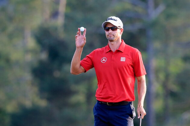 AUGUSTA, GA - APRIL 11: Adam Scott of Australia waves on the 18th hole during the second round of the 2014 Masters Tournament at Augusta National Golf Club on April 11, 2014 in Augusta, Georgia.  (Photo by Rob Carr/Getty Images)
