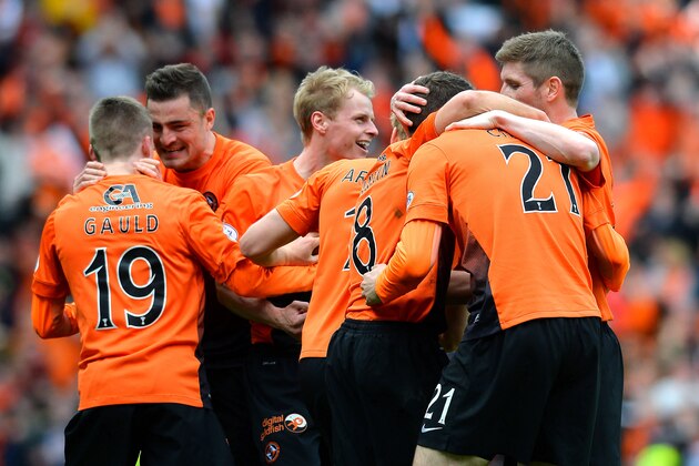 GLASGOW, SCOTLAND - APRIL 12: Gary MacKay-Steven of Dundee United celebrates scoring during the William Hill Scottish Cup Semi Final between Rangers and Dundee United at Ibrox Stadium on April 12, 2014 in Glasgow, Scotland. (Photo by Mark Runnacles/Getty Images)