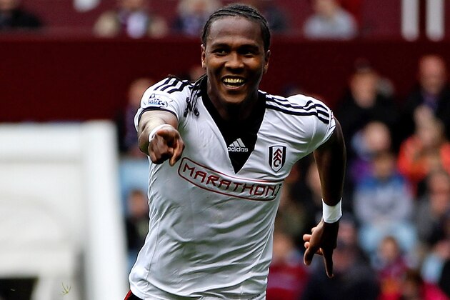 BIRMINGHAM, ENGLAND - APRIL 05:  Hugo Rodallega of Fulham celebrates scoring the winning goal during the Barclays Premier League match between Aston Villa and Fulham at Villa Park on April 5, 2014 in Birmingham, England.  (Photo by Ben Hoskins/Getty Images)