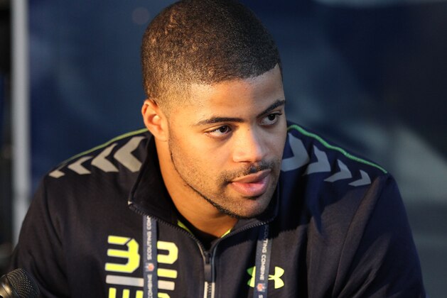 Feb 22, 2014; Indianapolis, IN, USA; Indiana Hoosiers wide receiver Cody Latimer speaks at the NFL Combine at Lucas Oil Stadium. Mandatory Credit: Pat Lovell-USA TODAY Sports Feb 22, 2014; Indianapolis, IN, USA; Indiana Hoosiers wide receiver Cody Latimer speaks at the NFL Combine at Lucas Oil Stadium. Mandatory Credit: Pat Lovell-USA TODAY Sports