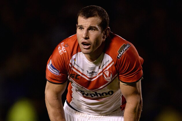 WARRINGTON, ENGLAND - FEBRUARY 13:  Anthony Laffranchi of St Helens in action during the Super League match between Warrington Wolves and St Helens at The Halliwell Jones Stadium on February 13, 2014 in Warrington, England.  (Photo by Gareth Copley/Getty Images)