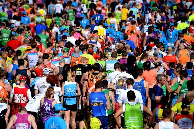 LONDON, ENGLAND - APRIL 13:  A general view as competitors make their way down the mall during the Virgin Money London Marathon on April 13, 2014 in London, England.  (Photo by Tom Dulat/Getty Images)