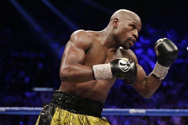 Floyd Mayweather is seen during a WBC welterweight title fight against Robert Guerrero, Saturday, May 4, 2013, in Las Vegas. (AP Photo/Isaac Brekken)