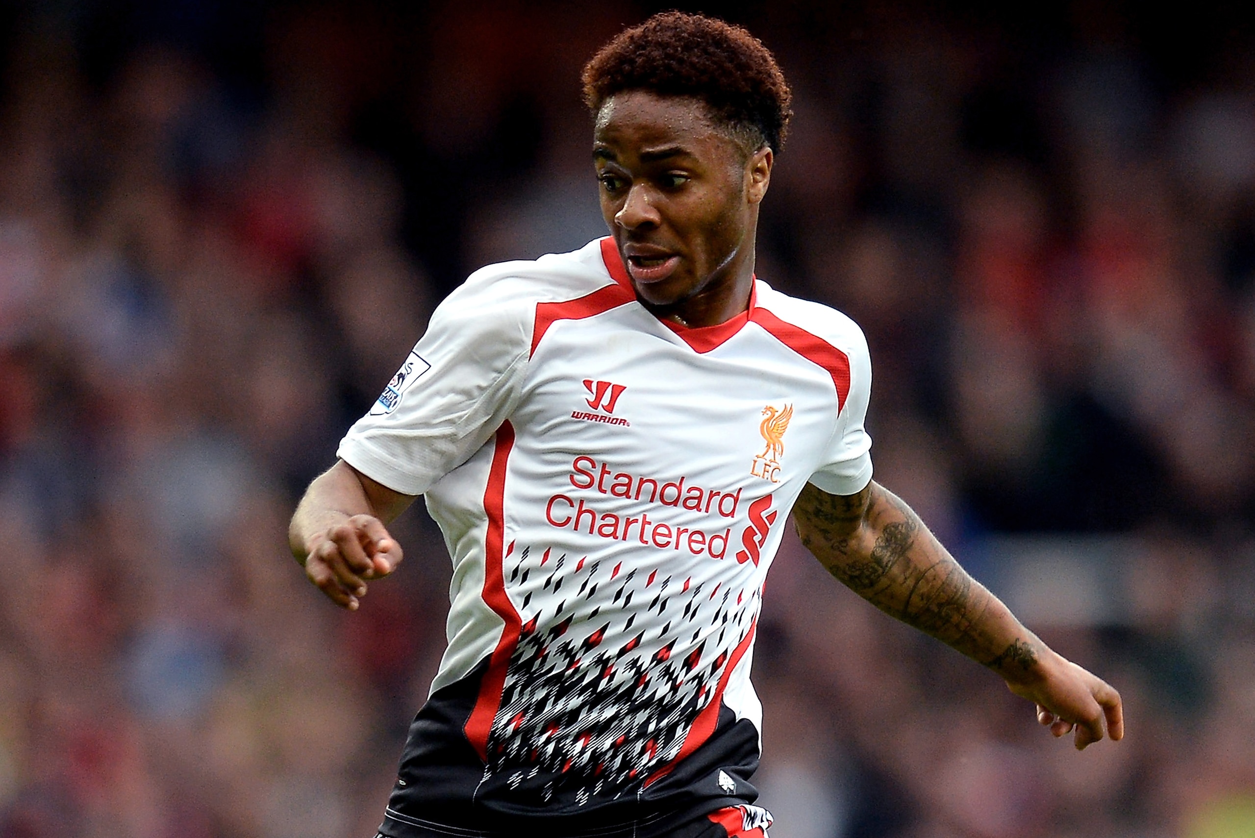 LONDON, ENGLAND - APRIL 06:  Raheem Sterling of Liverpool controls the ball during the Barclays Premier League match between West Ham United and Liverpool at Boleyn Ground on April 6, 2014 in London, England.  (Photo by Mike Hewitt/Getty Images)