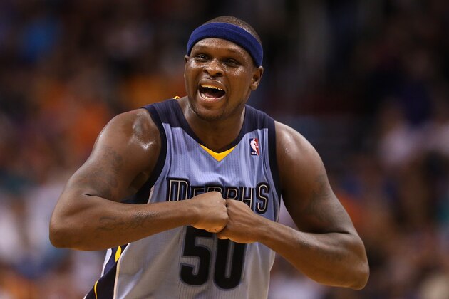 PHOENIX, AZ - APRIL 14:  Zach Randolph #50 of the Memphis Grizzlies reacts during the second half of the NBA game against the Phoenix Suns at US Airways Center on April 14, 2014 in Phoenix, Arizona.  The Grizzlies defeated the Suns 97-91.  NOTE TO USER: User expressly acknowledges and agrees that, by downloading and or using this photograph, User is consenting to the terms and conditions of the Getty Images License Agreement.  (Photo by Christian Petersen/Getty Images)