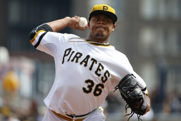 Pittsburgh Pirates starting pitcher Edinson Volquez (36) delivers during the third inning of a baseball game against the St. Louis Cardinals in Pittsburgh Sunday, April 6, 2014. The Pirates won 2-1. (AP Photo/Gene J. Puskar) Pittsburgh Pirates starting pitcher Edinson Volquez (36) delivers during the third inning of a baseball game against the St. Louis Cardinals in Pittsburgh Sunday, April 6, 2014. The Pirates won 2-1. (AP Photo/Gene J. Puskar)