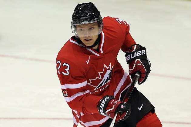 LAKE PLACID, NY - AUGUST 07: Sam Reinhart #23 of Team Canada skates against Team Finland during the 2013 USA Hockey Junior Evaluation Camp at the Lake Placid Olympic Center on August 7, 2013 in Lake Placid, New York. (Photo by Bruce Bennett/Getty Images) LAKE PLACID, NY - AUGUST 07: Sam Reinhart #23 of Team Canada skates against Team Finland during the 2013 USA Hockey Junior Evaluation Camp at the Lake Placid Olympic Center on August 7, 2013 in Lake Placid, New York. (Photo by Bruce Bennett/Getty Images)