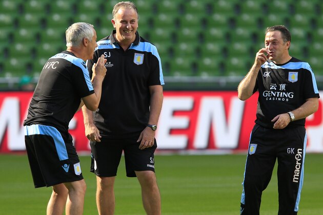 BREMEN, GERMANY - AUGUST 11:  Ian Culverhouse and Gary Karsa of Aston Villa during a preseason friendly match between Werder Bremen and Aston Villa at Weserstadion on August 11, 2012 in Bremen, Germany.  (Photo by Martin Stoever/Getty Images)