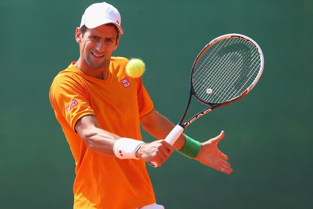 MONTE-CARLO, MONACO - APRIL 14:  Novak Djokovic of Serbia in a practice session during day two of the ATP Monte Carlo Rolex Masters Tennis at Monte-Carlo Sporting Club on April 14, 2014 in Monte-Carlo, Monaco.  (Photo by Julian Finney/Getty Images)