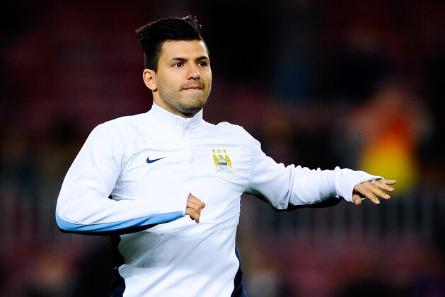 BARCELONA, SPAIN - MARCH 12: Sergio Aguero of Manchester City FC warms up prior to the UEFA Champions League Round of 16 second leg match between FC Barcelona and Manchester City at Camp Nou on March 12, 2014 in Barcelona, Spain. (Photo by David Ramos/Getty Images) BARCELONA, SPAIN - MARCH 12: Sergio Aguero of Manchester City FC warms up prior to the UEFA Champions League Round of 16 second leg match between FC Barcelona and Manchester City at Camp Nou on March 12, 2014 in Barcelona, Spain. (Photo by David Ramos/Getty Images)