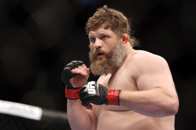 Roy Nelsonin action against Cheick Kongo during their UFC 159 Mixed Martial Arts heavyweight bout in Newark, NJ, Saturday, April 27,2013.  Nelson won via first round KO. (AP Photo/Gregory Payan)