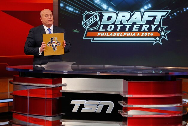 TORONTO, ON - APRIL 15: National Hockey League Deputy Commissioner Bill Daly announces the Florida Panthers as winners of the first pick at the 2014 NHL Draft Lottery on April 15, 2014 at the TSN Studios in Toronto, Ontario.  (Photo by Bill Wippert/NHLI via Getty Images)