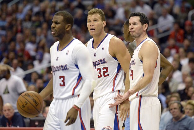 Apr 15, 2014; Los Angeles, CA, USA; Los Angeles Clippers forward Blake Griffin (32) reacts to getting a technical foul during the first half against the Denver Nuggets at Staples Center. Mandatory Credit: Richard Mackson-USA TODAY Sports