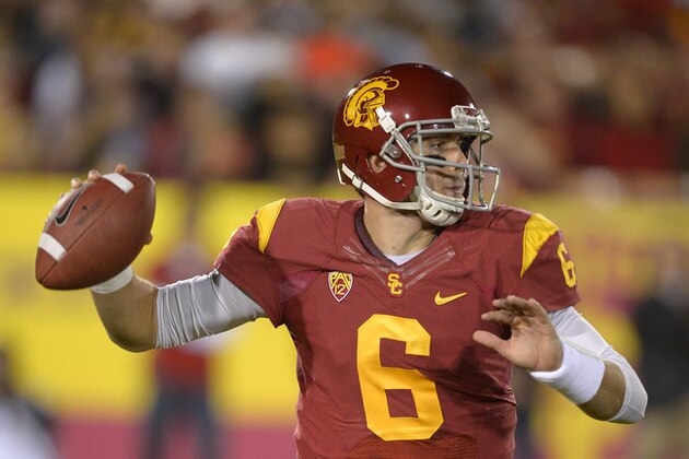 Southern California quarterback Cody Kessler passes during the first half of an NCAA college football game against Stanford, Saturday, Nov. 16, 2013, in Los Angeles. (AP Photo/Mark J. Terrill)