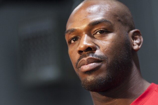ALBUQUERQUE, NM - APRIL 2: UFC lightweight champion Jon 'Bones' Jones interacts with media during an open training session for fans and media at the Jackson's Mixed Martial Arts and Fitness on April 2, 2014 in Albuquerque, New Mexico. (Photo by Aaron Sweet/Getty Images)
