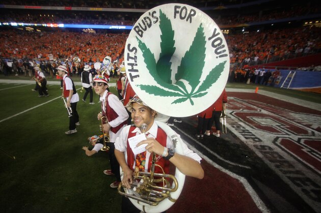 GLENDALE, AZ - JANUARY 02: A member of the Stanford Cardinal marching band performs against the Oklahoma State Cowboys during the Tostitos Fiesta Bowl on January 2, 2012 at University of Phoenix Stadium in Glendale, Arizona. (Photo by Donald Miralle/Getty Images) GLENDALE, AZ - JANUARY 02: A member of the Stanford Cardinal marching band performs against the Oklahoma State Cowboys during the Tostitos Fiesta Bowl on January 2, 2012 at University of Phoenix Stadium in Glendale, Arizona. (Photo by Donald Miralle/Getty Images)