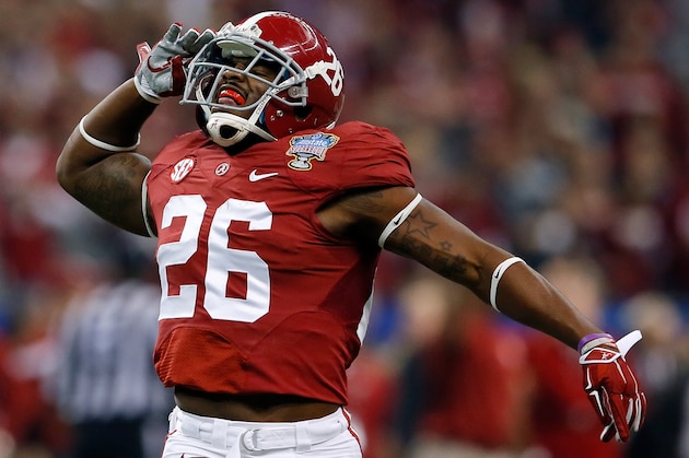 NEW ORLEANS, LA - JANUARY 02:  Landon Collins #26 of the Alabama Crimson Tide celebrates after intercepting the ball against the Oklahoma Sooners during the Allstate Sugar Bowl at the Mercedes-Benz Superdome on January 2, 2014 in New Orleans, Louisiana.  (Photo by Kevin C. Cox/Getty Images)