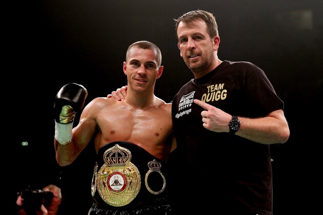 MANCHESTER, ENGLAND - NOVEMBER 23:  Scott Quigg celebrates his victory over Diego Silva during their WBA World Super Bantamweight Champinship bout at Phones4u Arena on November 23, 2013 in Manchester, England.  (Photo by Scott Heavey/Getty Images)
