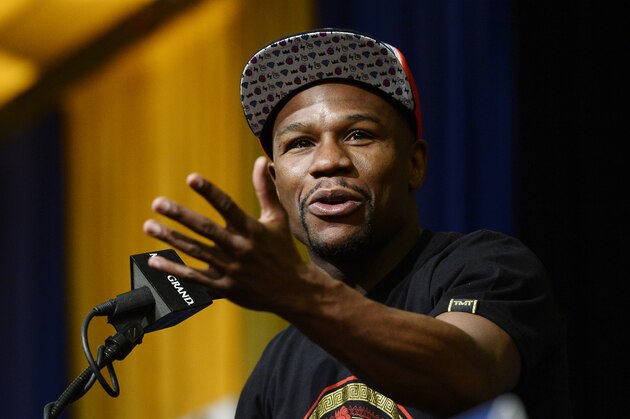 LAS VEGAS, NV - MARCH 8: Floyd Mayweather Jr. announces his upcoming Marcos 'El Chino' Maidana  during a news conference at at the MGM Grand Hotel/Casino March 8, 2014, in Las Vegas, Nevada. (Photo by Kevork Djansezian/Getty Images)