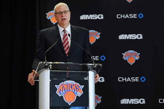New York Knicks new team president Phil Jackson poses for photos during a news conference where he was introduced, at New York's Madison Square Garden, Tuesday, March 18, 2014. (AP Photo/Richard Drew)