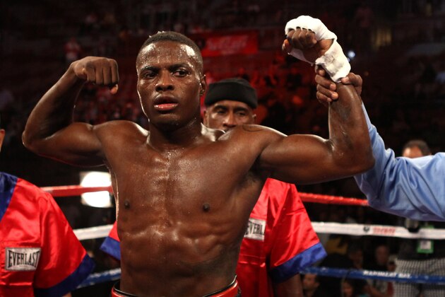 LAS VEGAS, NV - JULY 23:  Peter Quillin reacts after defeating Jason Lehoullier by a TKO in the fifth round during their middleweight bout at Mandalay Bay Events Center on July 23, 2011 in Las Vegas, Nevada.  (Photo by Scott Heavey/Getty Images)