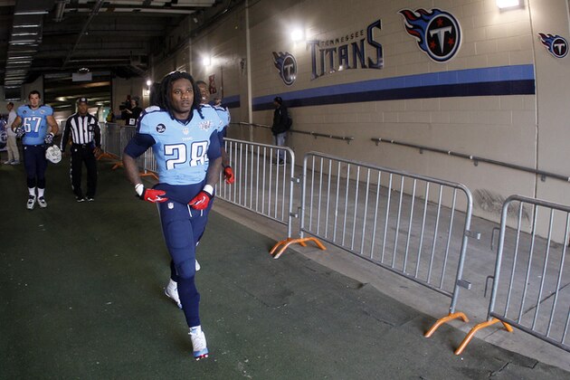 Tennessee Titans running back Chris Johnson (28) walks to the field before an NFL football game against the Houston Texans Sunday, Dec. 29, 2013, in Nashville, Tenn. (AP Photo/Wade Payne) Tennessee Titans running back Chris Johnson (28) walks to the field before an NFL football game against the Houston Texans Sunday, Dec. 29, 2013, in Nashville, Tenn. (AP Photo/Wade Payne)