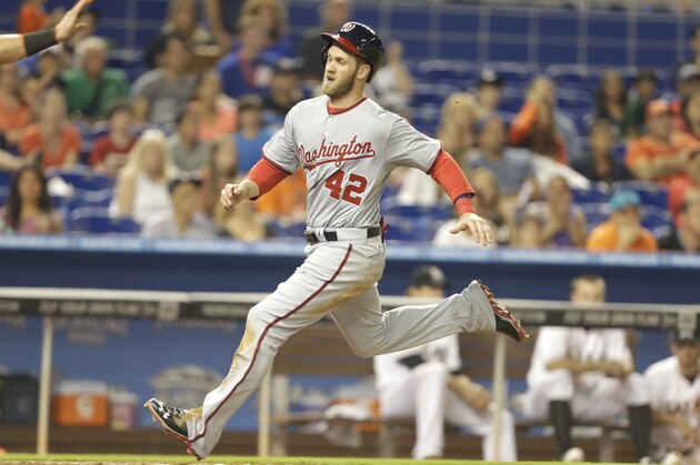Washington Nationals' Bryce Harper runs home to score during the eighth inning of a baseball game Miami Marlins, Tuesday, April 15, 2014, in Miami. The Marlins defeated the Nationals 11-2. (AP Photo/Lynne Sladky) Washington Nationals' Bryce Harper runs home to score during the eighth inning of a baseball game Miami Marlins, Tuesday, April 15, 2014, in Miami. The Marlins defeated the Nationals 11-2. (AP Photo/Lynne Sladky)