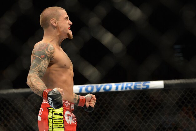 Dec 28, 2013; Las Vegas, NV, USA;    Dustin Poirier wins his UFC Middleweight Bout against Diego Brandao (not pictured) at the MGM Grand Garden Arena. Poirier won the fight.  Mandatory Credit: Jayne Kamin-Oncea-USA TODAY Sports