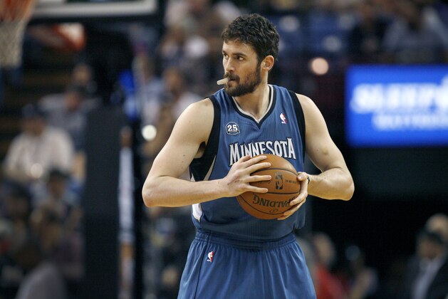 Minnesota Timberwolves forward Kevin Love gets ready to play the Sacramento Kings in Sacramento, Calif., on Sunday, April 13, 2014.(AP Photo/Steve Yeater)