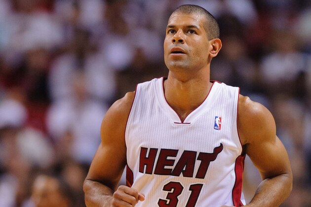 Apr 6, 2014; Miami, FL, USA; Miami Heat forward Shane Battier (31) against the New York Knicks during the first half at American Airlines Arena. Mandatory Credit: Steve Mitchell-USA TODAY Sports