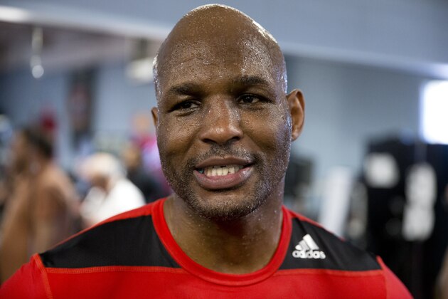 IBF light heavyweight boxing champion Bernard Hopkins speaks with reporters during a media workout Thursday, April 10, 2014, in Philadelphia. Hopkins will attempt to become the oldest fighter in boxing history to unify world titles when he opposes WBA champion Beibut Shumenov April 19th at the DC Armory. (AP Photo/Matt Rourke) IBF light heavyweight boxing champion Bernard Hopkins speaks with reporters during a media workout Thursday, April 10, 2014, in Philadelphia. Hopkins will attempt to become the oldest fighter in boxing history to unify world titles when he opposes WBA champion Beibut Shumenov April 19th at the DC Armory. (AP Photo/Matt Rourke)