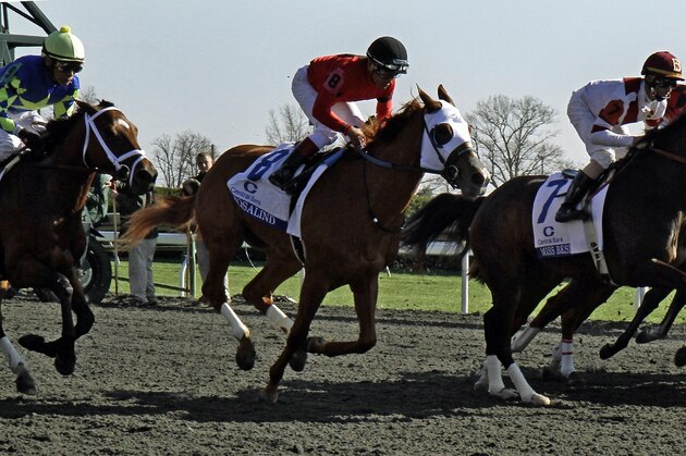 The 13-horse field in the 77th running of the Ashland Stakes (Gr. I) breaks from the gate to start the race at Keeneland Race Course in Lexington, Ky., Saturday, April 5, 2014. Rosalind (8), with jockey Joel Rosario aboard, second from left, and Room Service (2), hidden behind the wall of horses, finished in a dead heat. It was the first-ever dead heat in a Grade I race at Keeneland in the track's 79-year history. (AP Photo/Garry Jones) The 13-horse field in the 77th running of the Ashland Stakes (Gr. I) breaks from the gate to start the race at Keeneland Race Course in Lexington, Ky., Saturday, April 5, 2014. Rosalind (8), with jockey Joel Rosario aboard, second from left, and Room Service (2), hidden behind the wall of horses, finished in a dead heat. It was the first-ever dead heat in a Grade I race at Keeneland in the track's 79-year history. (AP Photo/Garry Jones)
