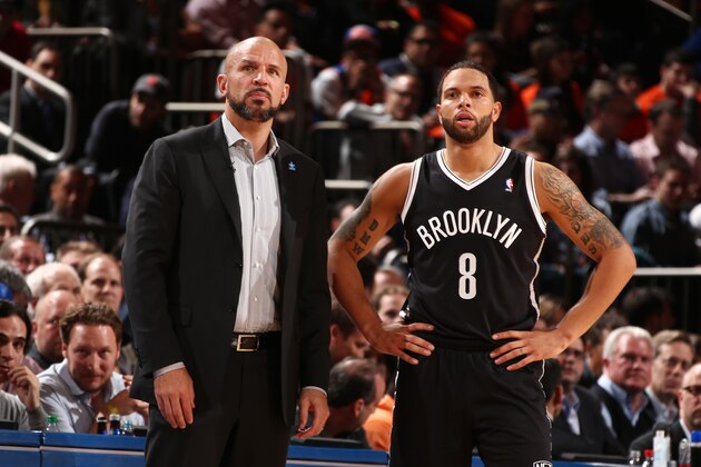 NEW YORK, NY - APRIL 02: Head Coach Jason Kidd of the Brooklyn Nets and Deron Williams #8 during a game against the New York Knicks at Madison Square Garden in New York City on April 02, 2014.  NOTE TO USER: User expressly acknowledges and agrees that, by downloading and or using this photograph, User is consenting to the terms and conditions of the Getty Images License Agreement. Mandatory Copyright Notice: Copyright 2014 NBAE  (Photo by Nathaniel S. Butler/NBAE via Getty Images)